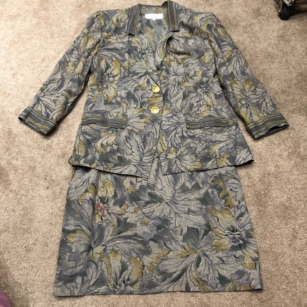 Vintage Grey and Yellow Floral Skirt Suit